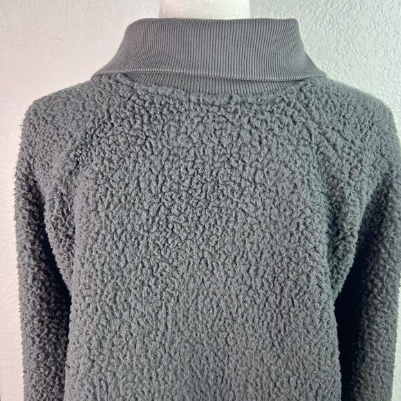 PINK Victoria Secret Sherpa Fleece Pullover 3/4 Zip Crop Black Sweater  Sz L - Picture 6 of 10